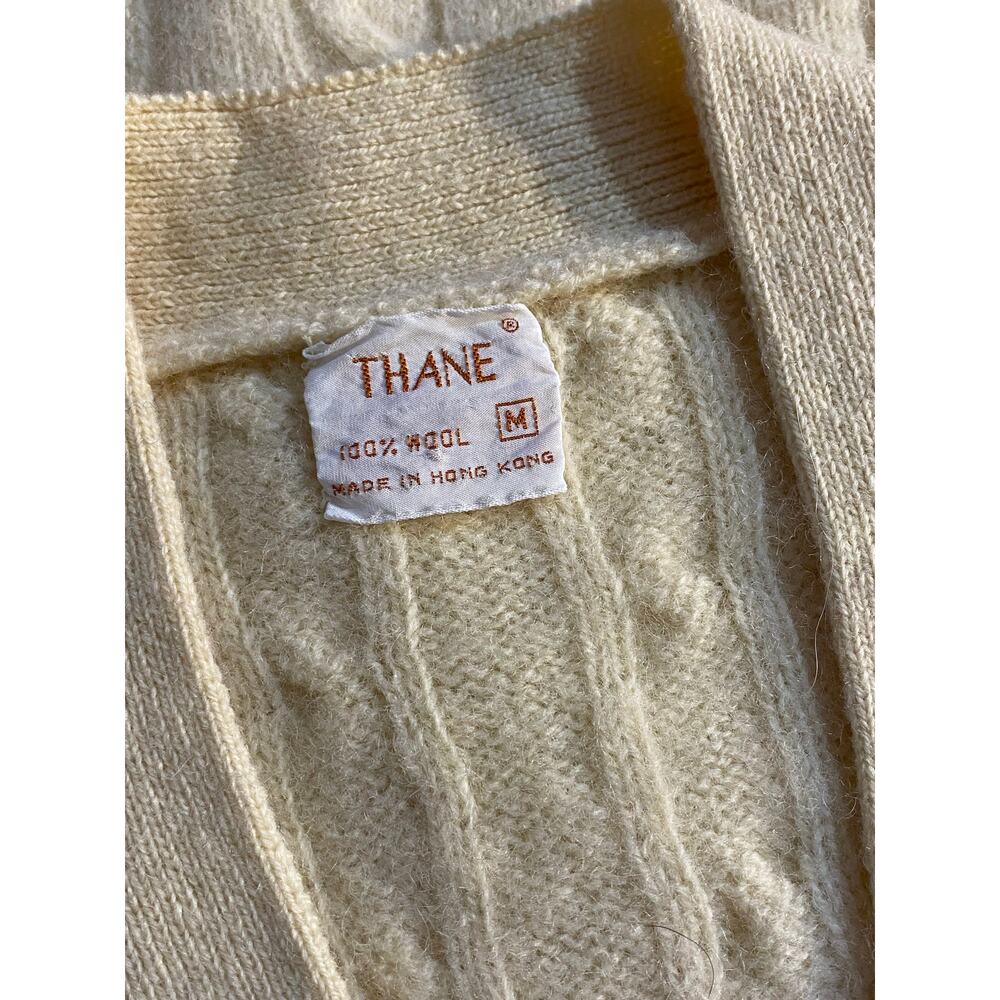 VINTAGE 60s 100% Wool Butter Yellow Cable Knit Vest MEDIUM Tennis Prep Academia - Picture 5 of 6